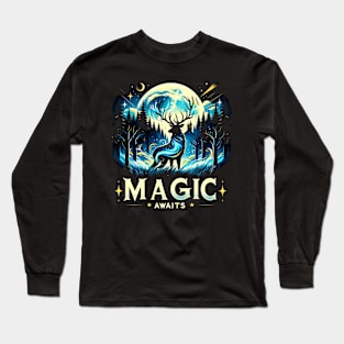 Magic Awaits - Magical Stag in the Night Long Sleeve T-Shirt